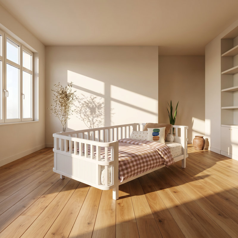 Lit plateforme simple en fer et en bois d'ingénierie avec garde-corps l 41,74 po x P 77,76 po x H Timor