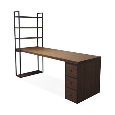 Bureau de direction rectangulaire en bois massif avec tiroirs Walnut