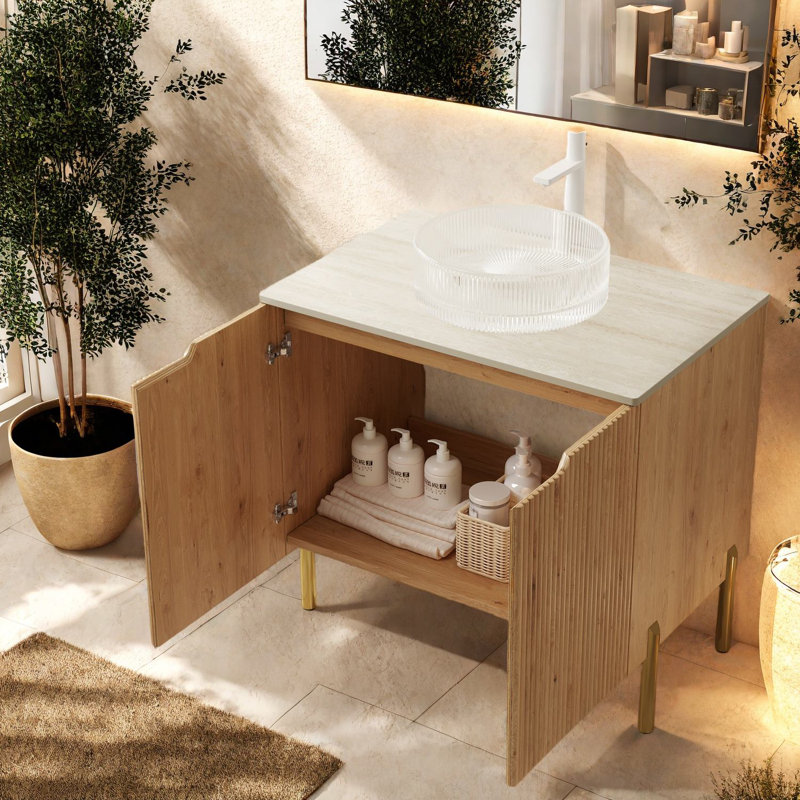 Meuble-lavabo moderne, armoire en bois et lavabo en verre 30 po, style rustique