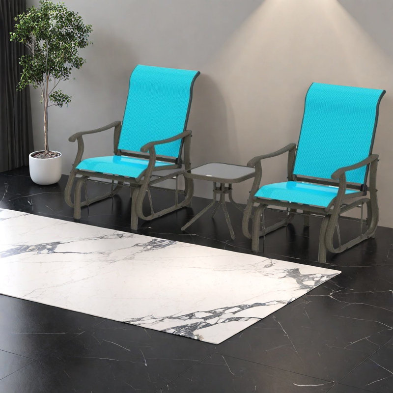 Ensemble de table de salle à manger confortable en maille d'acier avec verre trempé, parfait pour l'extérieur