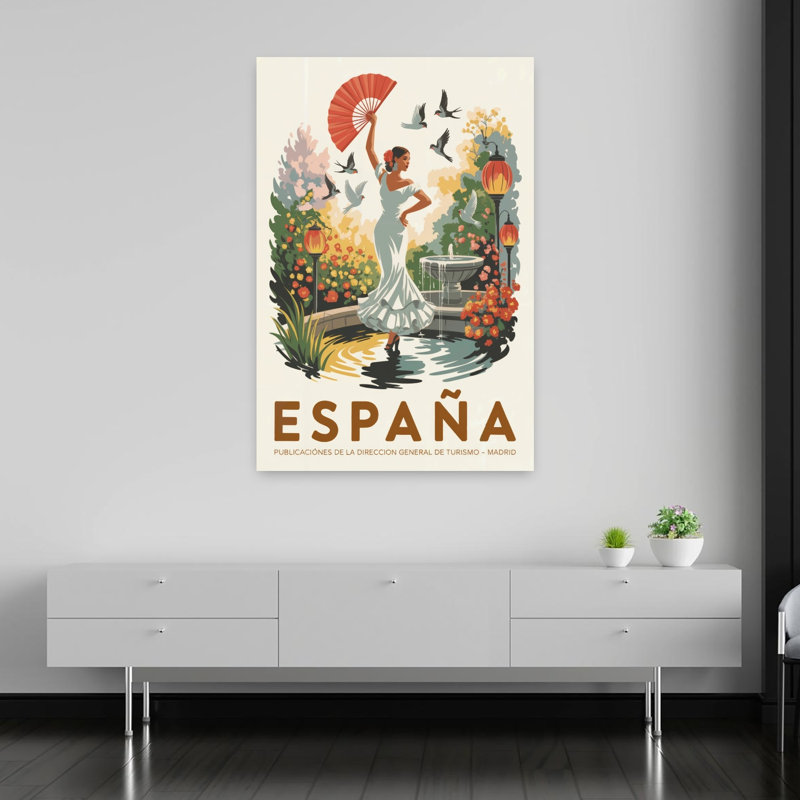 Élégante danseuse espagnole classique, oiseau coloré, fleur d'été, H 60 po x l 40 po