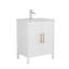 Meuble-lavabo 24 po avec lavabo, meuble-lavabo à panneau ondulé blanc brillant avec poignées en métal doré, tablette réglable, meuble de rangement autoportant moderne pour salle de bain