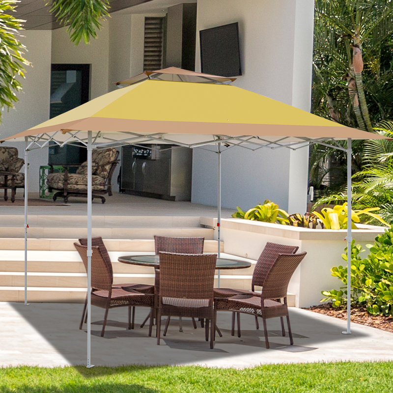 Beige 12x12 Pop-Up Canopy Tent with Auto Extending Awning