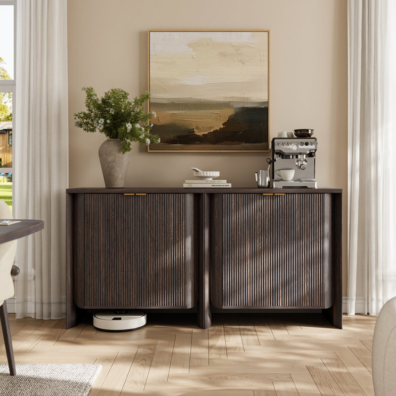 Buffet 31,5 po avec 2 portes et tablette réglable, console en bois pour la salle à manger, Noir/noyer, 2
