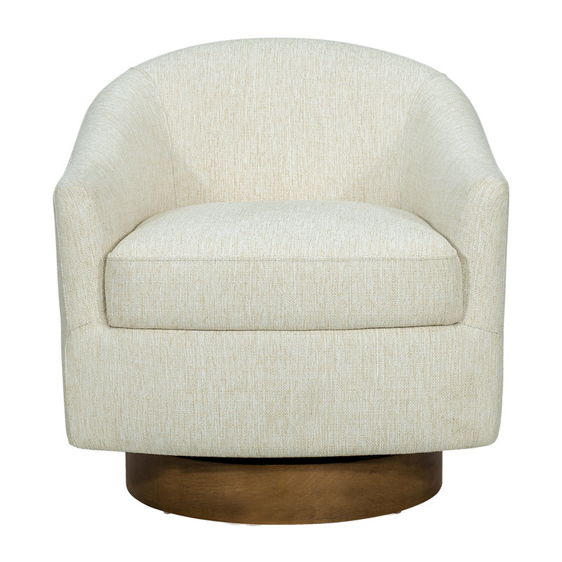 Ashton Upholstered Swivel Chair With Wood Base, Cream