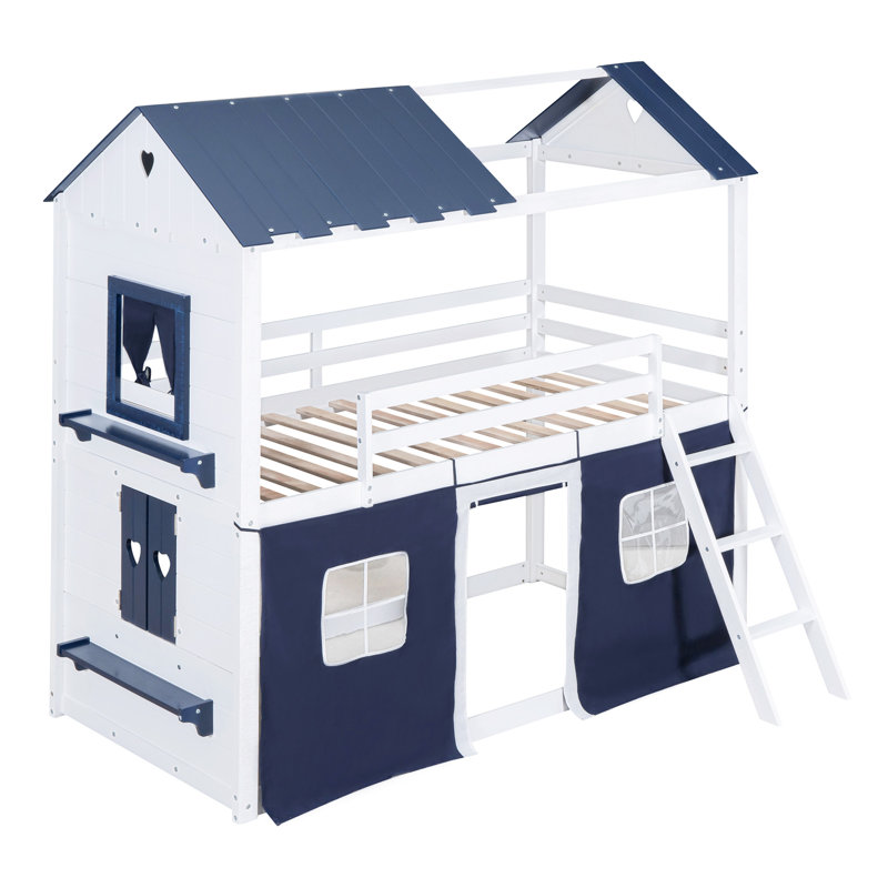 Lit plateforme Kellswater, Blanc / bleu, Lit simple