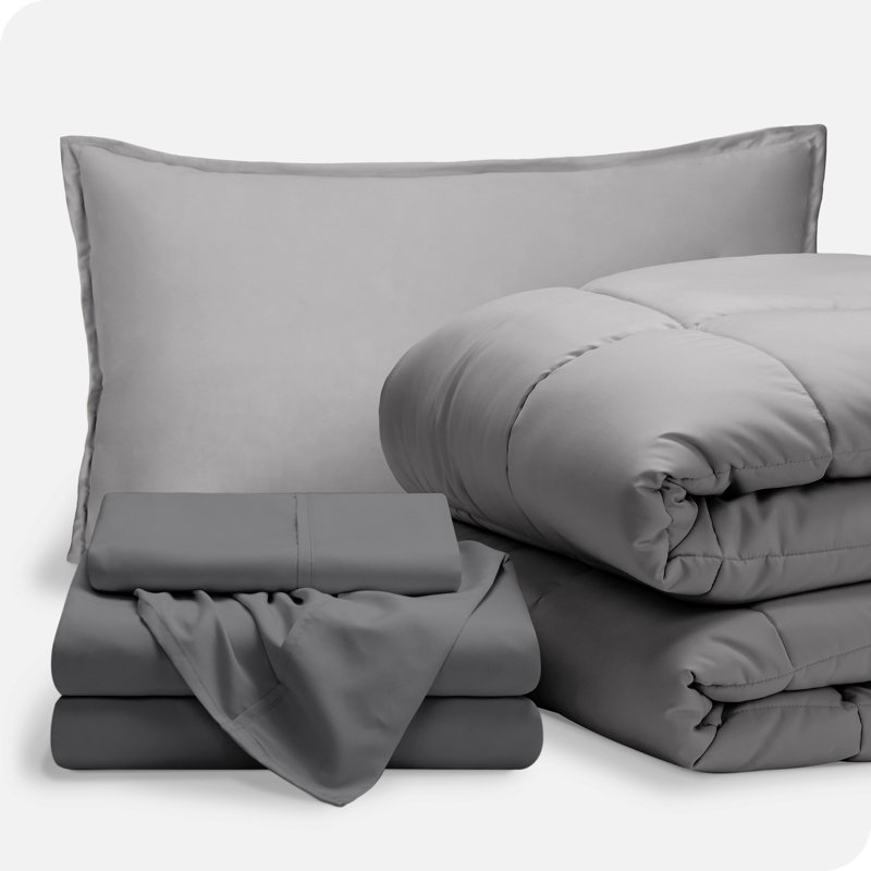 Microfiber Bed-In-A-Bag, Light Gray/Gray, Twin Comforter + 4 Additional Pieces