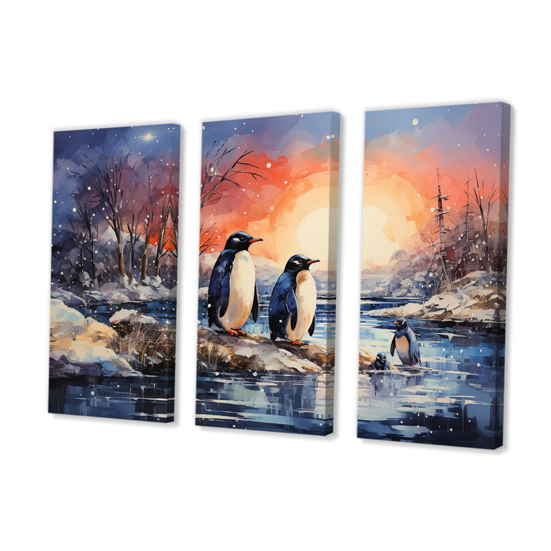Penguins Winter Symphony I - ensemble d'art mural pingouin, H 28 po x l 36 po x P 1 po