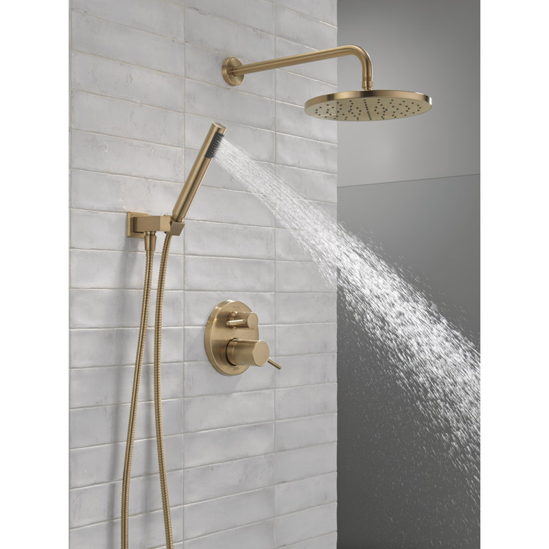 Modern Raincan Round Shower System, Rain Shower Head with Handheld Spray, Shower Faucet Set, Champagne Bronze