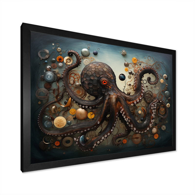 Portrait of Brown Mystical Octopus, reproduction d'art, H 12 po x l 20 po x P 1 po, Cadre photo noir simple