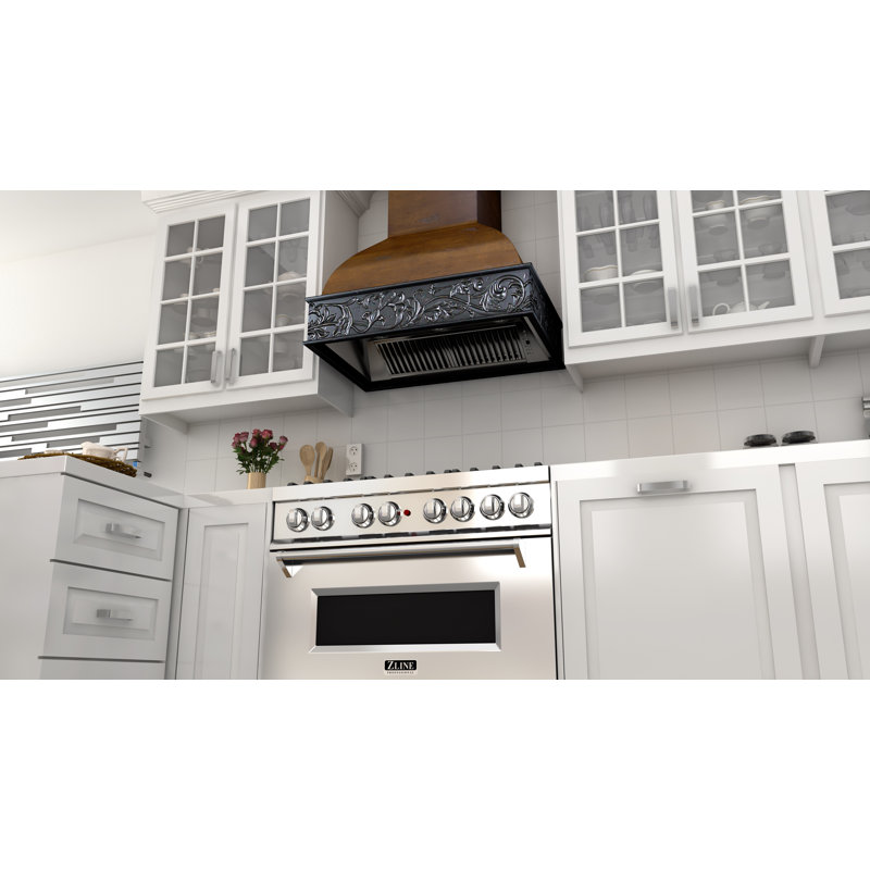 30" Wood 400 CFM Convertible Wall Mount Range Hood, Antigua/Walnut