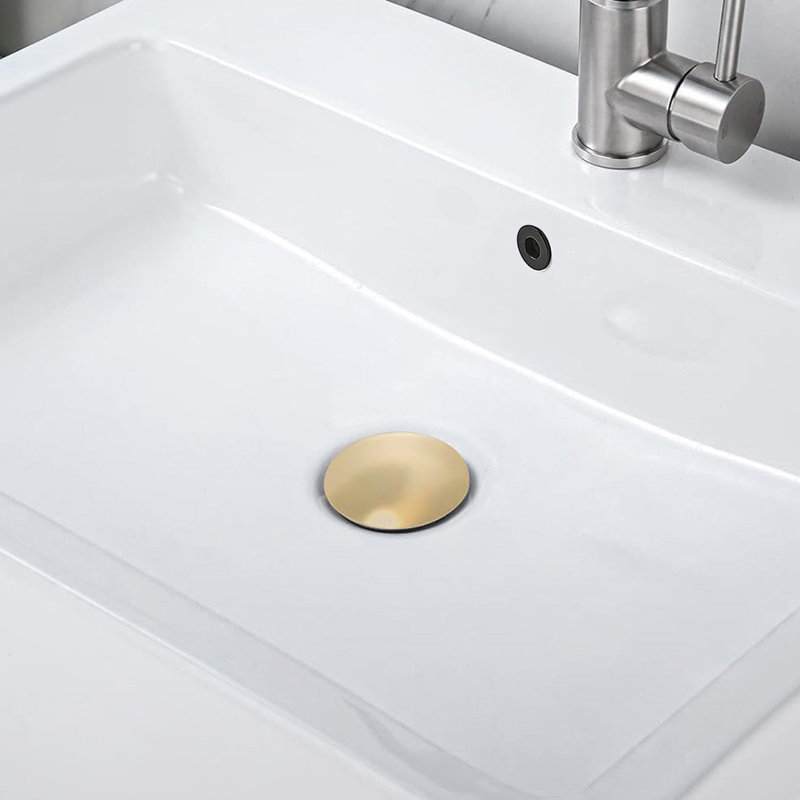 2 Pcs Bathroom Sink Drain With Overflow, Vessel Sink Lavatory Vanity Pop Up Drain Stopper, 304 Stainless Steel, Brushed Gold