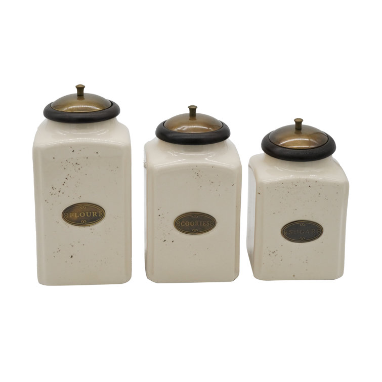 Lidded Ironstone Kitchen Canisters Set of 3