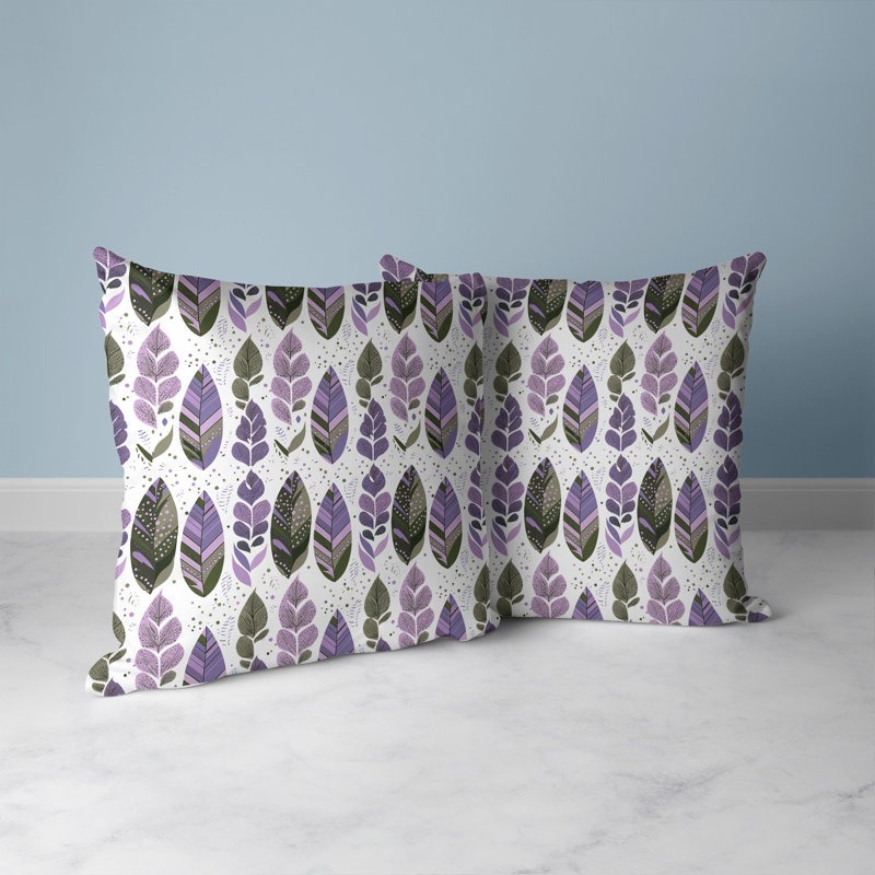 Purple and Green Tribal Leafy Treasures 16" Square Throw Pillow
