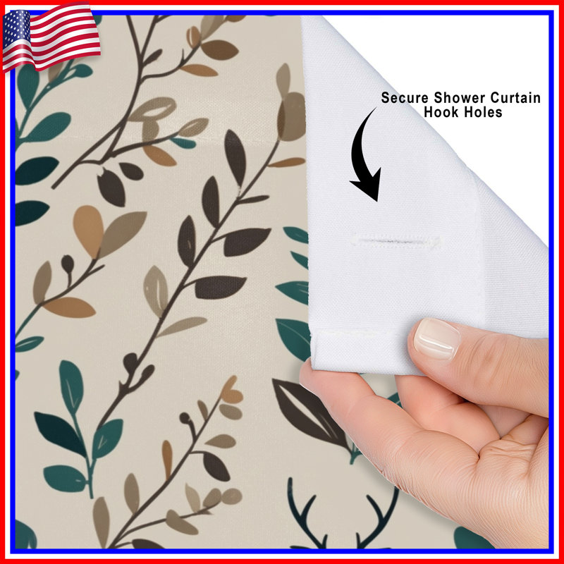 Rideaux de douche cerf et feuilles à motif extra long, L 70 po x H 84 po