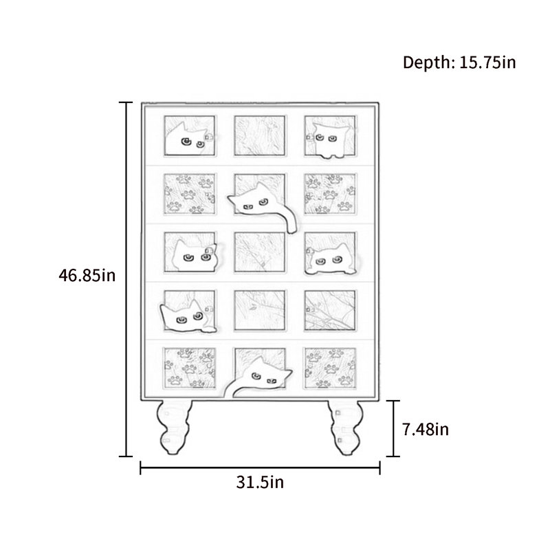 Commode de rangement en bois à cinq tiroirs
