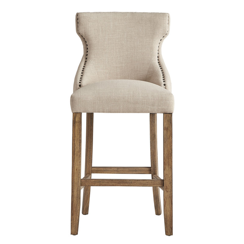 Jabiel Upholstered Counter Stool, Gray Linen, Natural, Bar Stool (30.5" Seat Height)