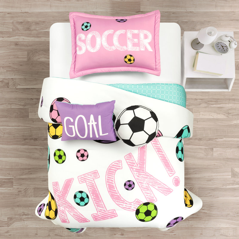 Édredon réversible surdimensionné pour filles Soccer Kick, Simple, Blanc