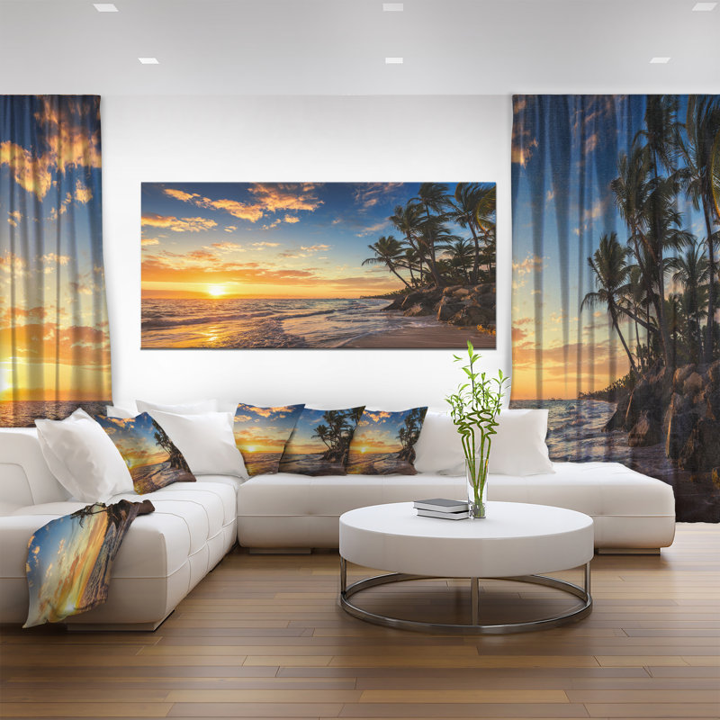 « Paradise Tropical Island Beach with Palms » par Valio84sl - impression photographique sur du métal, H 28 po x l 60 po