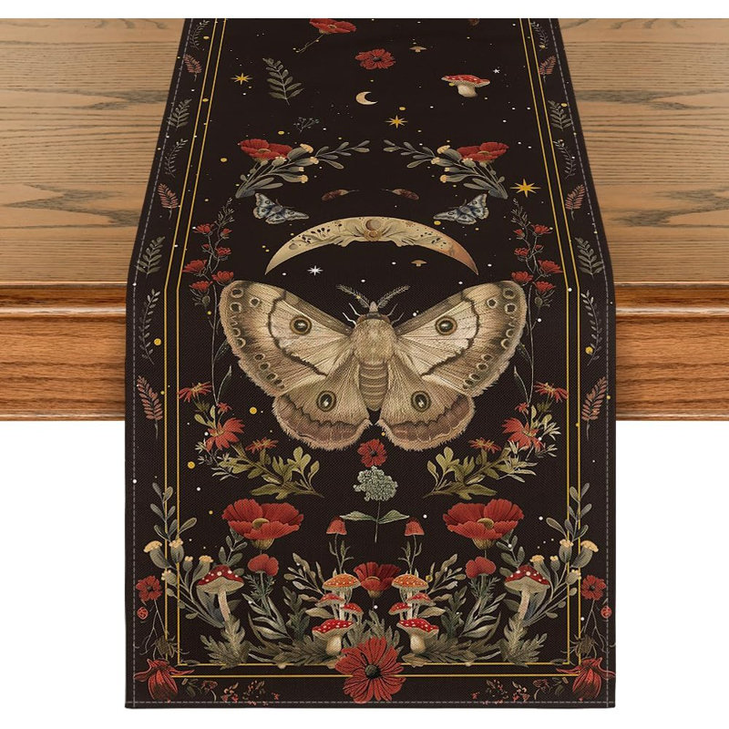 Mushroom Moon Fall Table Runner, Seasonal Autumn Kitchen Dining Table Decoration For Home Party Decor 13X72 Inch