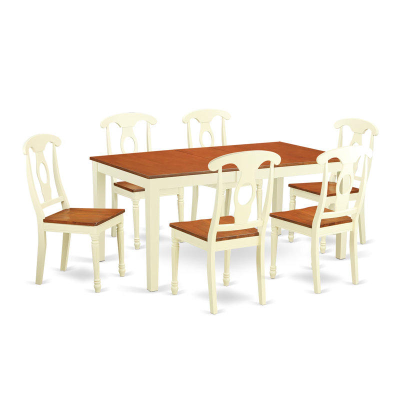 7 Piece Dining Room Table Set Consists of a Rectangle Kitchen Table with Butterfly Leaf and 6 Dining Chairs, Buttermilk & Cherry