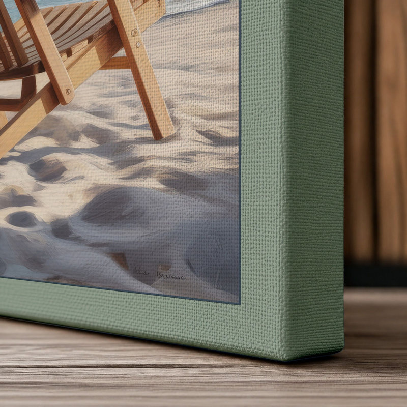 Beach Chair at Daybreak Coastal - Wrapped Canvas, 24x16 - 61.0 x 40.6 cm, Sage Border