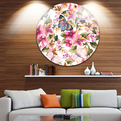 «Papillons avec motif floral sans soudure», reproduction de peinture à l'huile sur métal