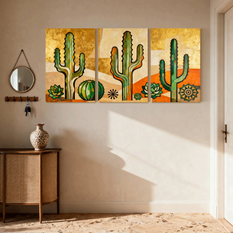 «Cactus Desert Cactus Landscape», ensemble de 3 reproductions d'art sur toile, H 30 po x l 60 po