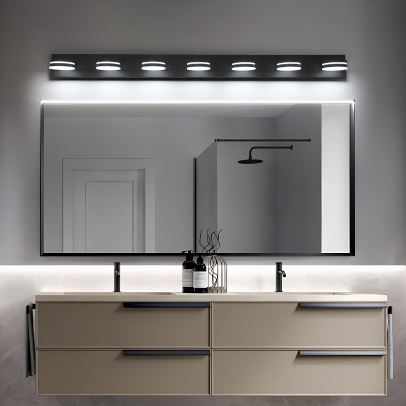  7-Light Matte Black LED Bathroom Vanity Light with 5 Selectable Light Colors 5CCT & 350° Rotatable Heads, Black, 7