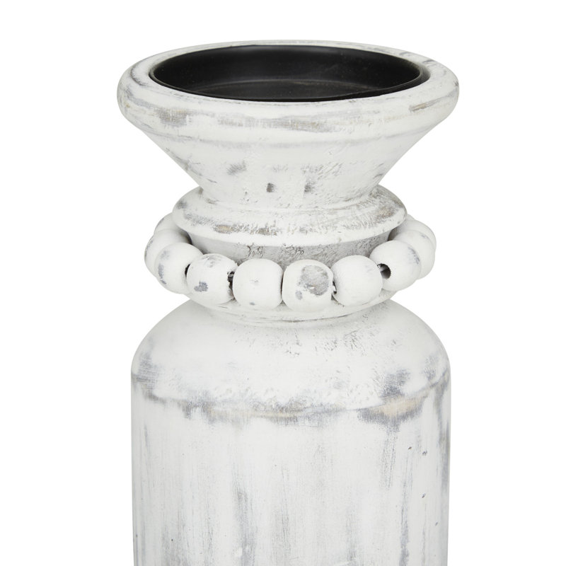 9.45'' H Wood Tabletop Candlestick, White