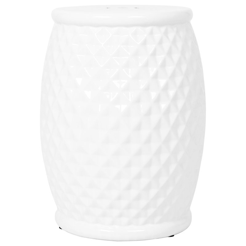 Table d'appoint tambour en céramique blanche - tabouret de côté à surface lisse et glacée 11 po x 17,37 po