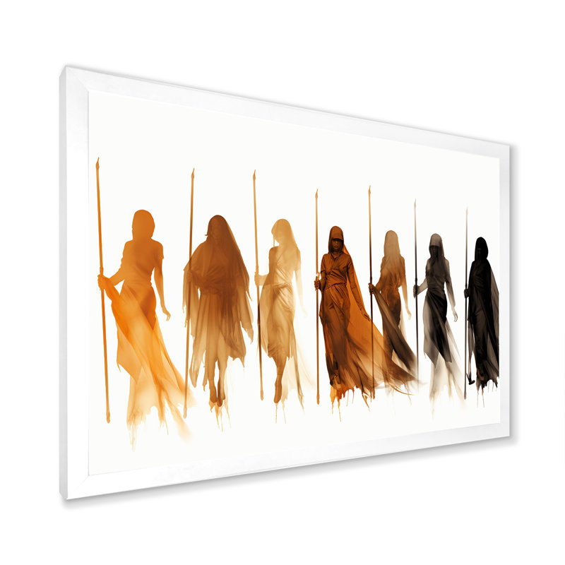 Orange African Somali Nomadic Tales II - African Tribal Framed Wall Art, White Closed Corner Framed, 16" H x 32" W x 1" D
