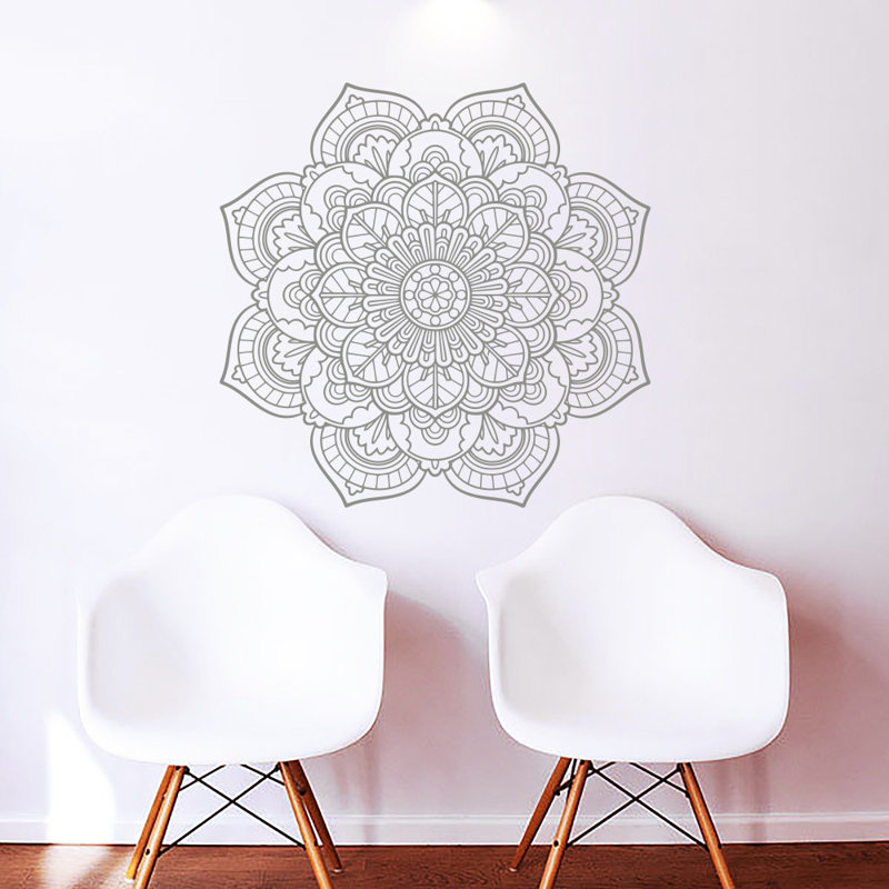 Adhésif décoratif mandala namaste boho yoga autocollants, Gris argenté