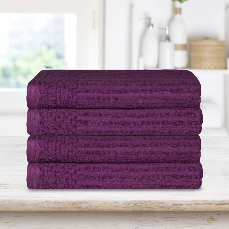 Ribbed Cotton Absorbent Heavyweight Bath Towel, Plum