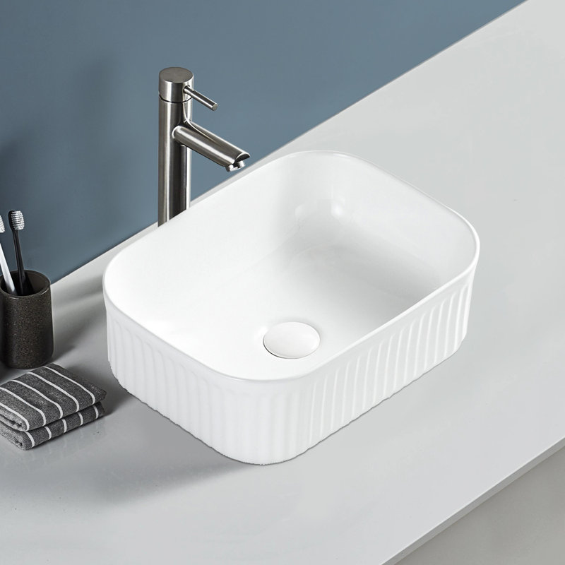 Topcraft 15.75" L White Ceramic Vessel Bathroom Sink, Above Counter Vanity Basin