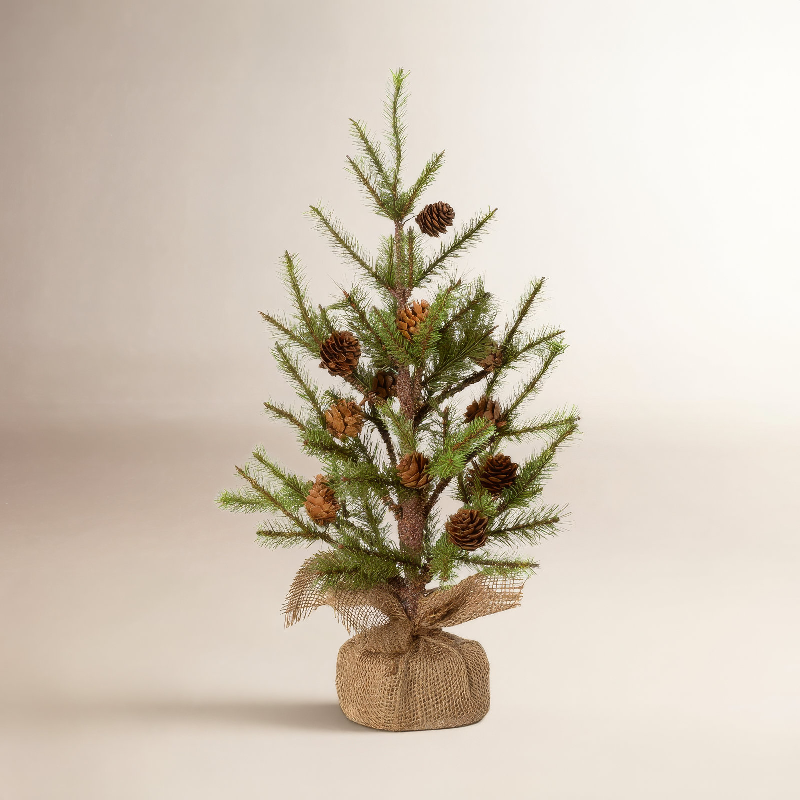 Stacy Faux Pine Tree in Wicker/Rattan Pot, 18" H x 11" W x 11" D