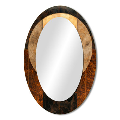 Mosaic Walnut Essential Forms II - Modern Oval Wall Mirror