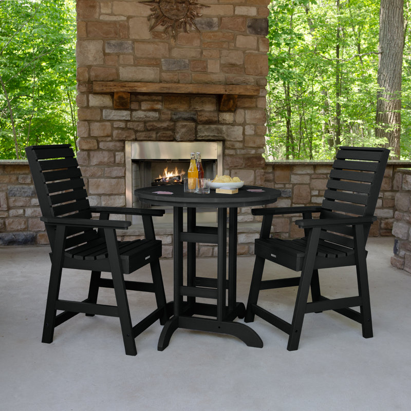 Machado 2-Person 36" Round, Counter-Height Dining Set, Black