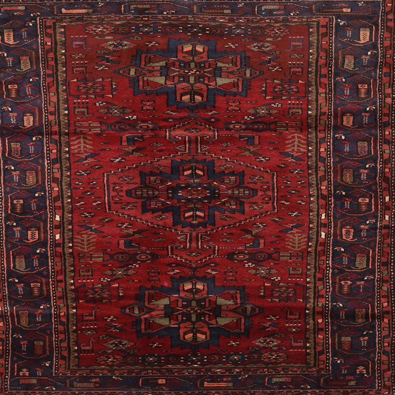 Tapis rouge / noir Southwestern, Carré 8 pi