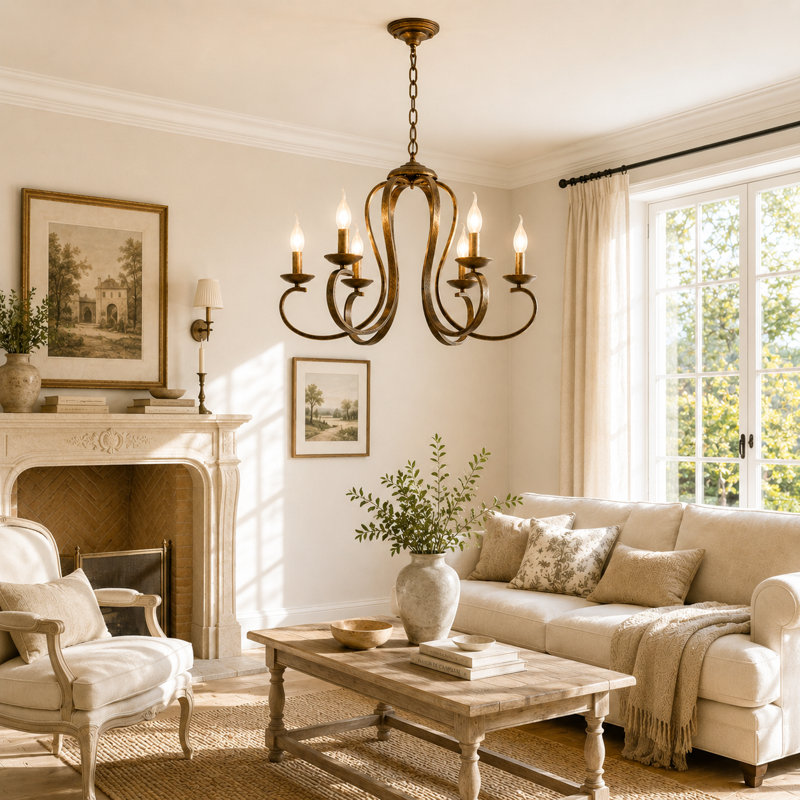 6 - Light Dimmable Classic / Traditional Chandelier, Bronze