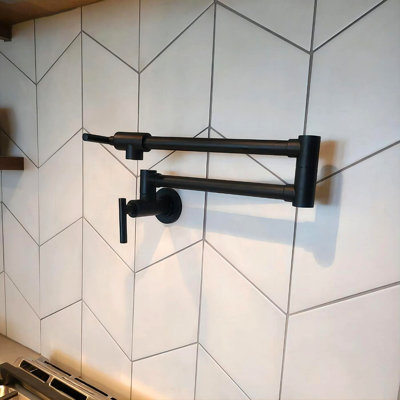 Pot Filler Faucet Wall Mount,Commercial Kitchen Faucet Folding Stretchable With Double Joint Swing Arms,Kitchen Sink Faucet With Single Hole 2 Handles And 2 Cartridges To Control Water