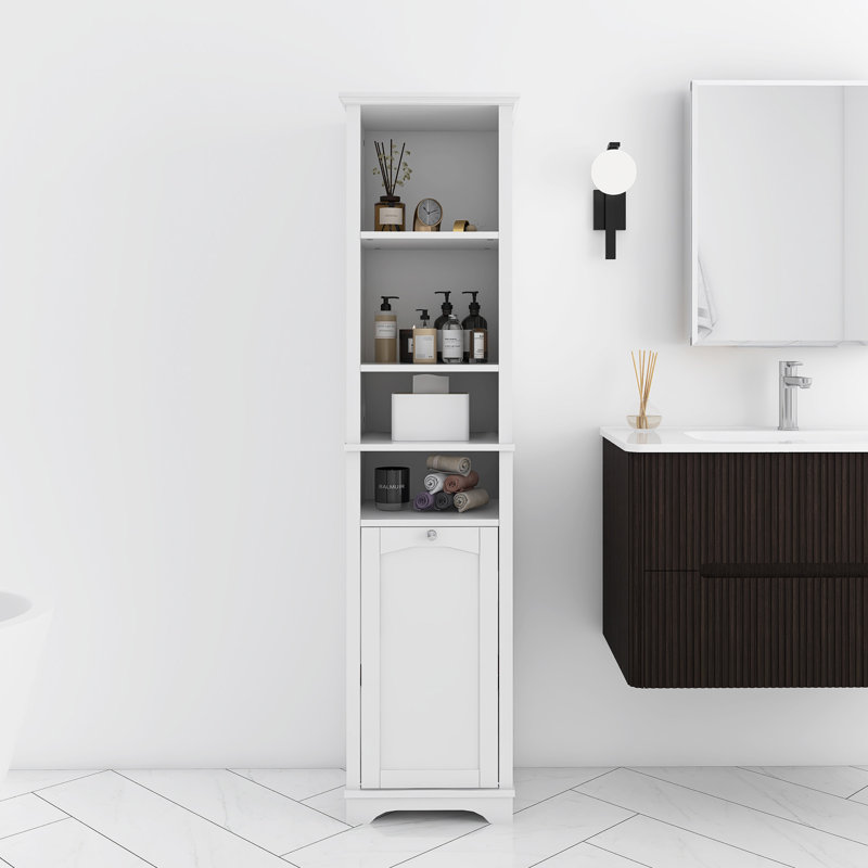 Armoire de rangement autoportante de 64 po de hauteur pour salle de bain 64 po, Blanc