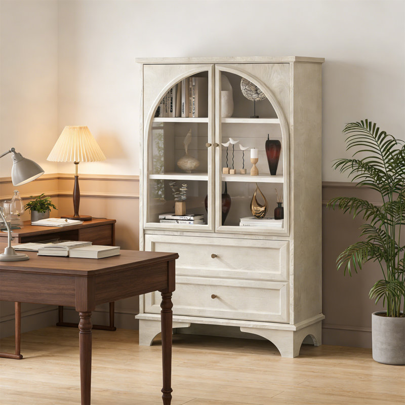52.17"H Glass Door Display Case Storage Cabinet With 2 Drawers And Adjustable Shelf, Spacious Storage Solutions, Curio Cabinet