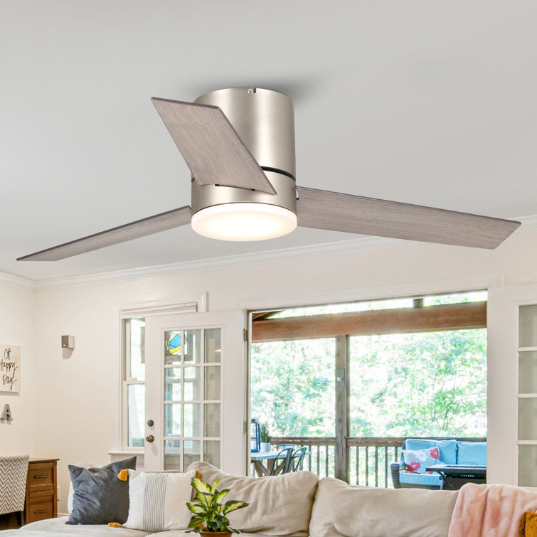48" Figgs 3 - Blade LED Flush Mount Ceiling Fan with Remote Control and Light Kit Included