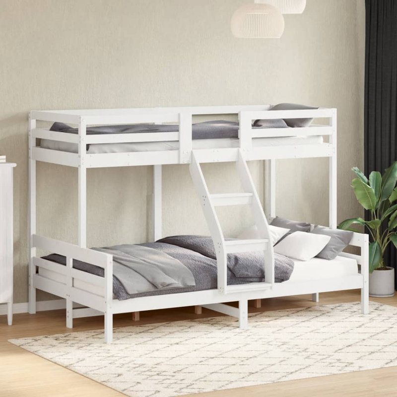 Arin Solid Wood Bed, White, 140 x 200 cm with top bunker 80 x 200 cm