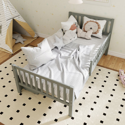 Minimalist Style Both Sides Guardrails Wood Platform Bed With Two Storage Drawers And Headboard by Lark Manor