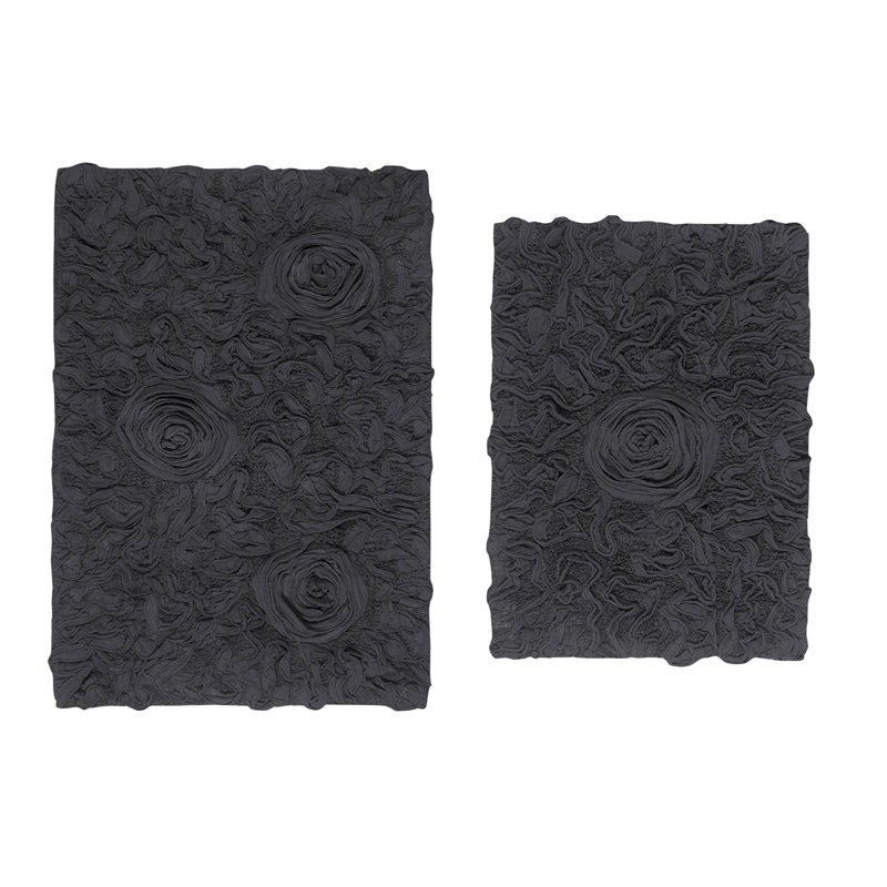 Schoenberger 2-Piece 100% Cotton Bath Rug with Spray Latex Non-Slip Backing Set , Gray