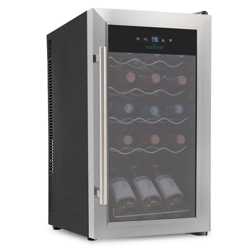 NutriChef Single Zone 13.6'' Freestanding 15 Bottle Wine Refrigerator