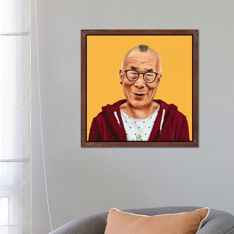 Dalai Lama by Amit Shimoni - Floater Frame Print on Canvas, 66.04 cm H x 66.04 cm W, Brown Framed