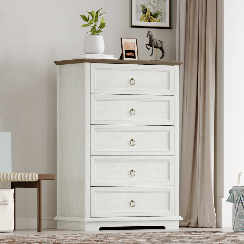 Nihasvi 5 - Drawer 43.7" Tall Dressers Chests for Bedroom,Living Room,Accent Cabinets, White/Dark Brown